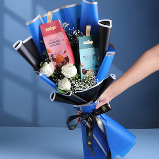 Meadow White Roses N Choco Rocks Combo