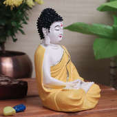 Side View Of Yellow Color Meditating Buddha Showpiece Gift