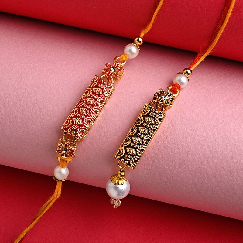 Buy Lumba Rakhi for Bhaiya Bhabhi Online - Meenakari Charm Rakhi