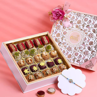 Meenakari Evil Eye Rakhi N Assorted Sweets Hamper