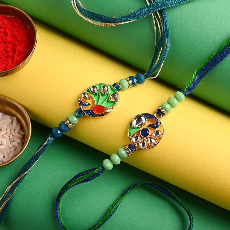 Meenakari Mor Rakhi Duo