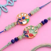 Meenakari Peacock Rakhi Set of 2 with Colorful Enamel Work