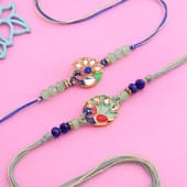Traditional Set of 2 Rakhi Featuring Peacock Meenakari Design