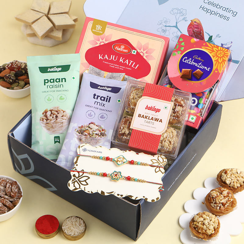 Meenakari Rakhi Duo With Nutty Treats Hamper