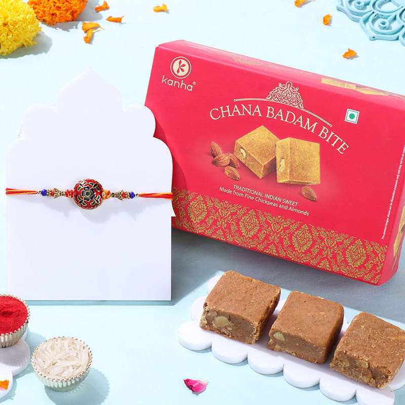 Meenakari Rakhi With Chana Badam Bites