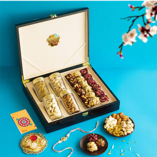Meenakari Rakhi With Dry Fruits And Laddoos