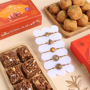 Meenakari Vivid Rakhis With Besan Ladoo N Dhoda Barfi