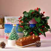Merry Christmas Plum Cake Wreath N Scented Candle Combo