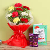 Carnations Bunch with Christmas Cards & Chocolates