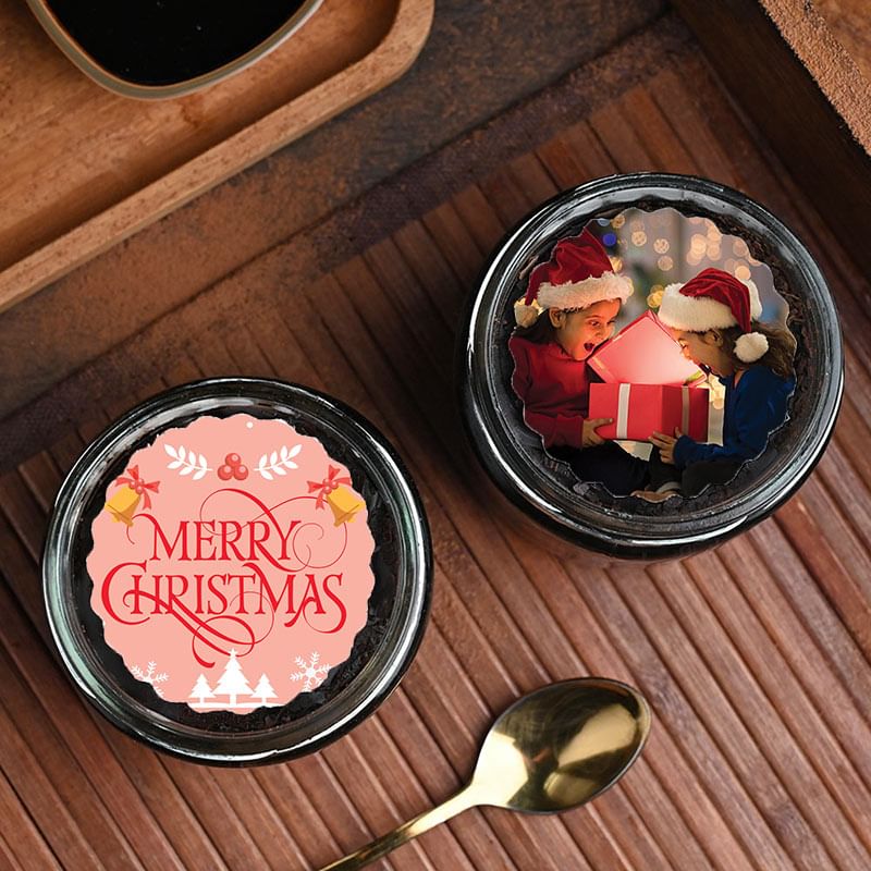 Set of 2 Merry Xmas Photo Jar Cakes