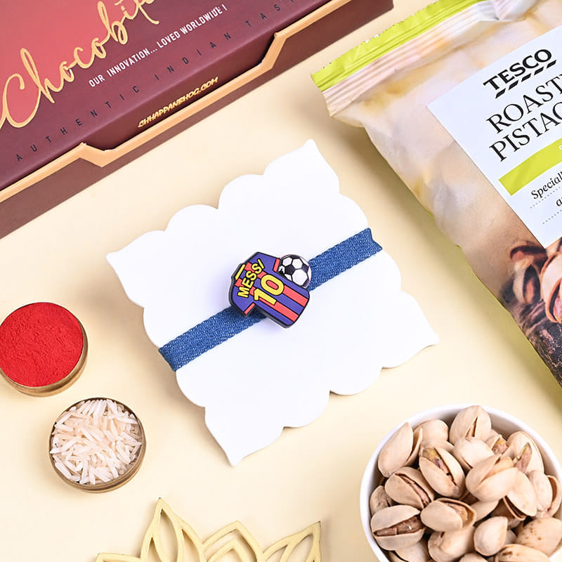Messi Football Rakhi With Dryfruits Sweets N Nuts