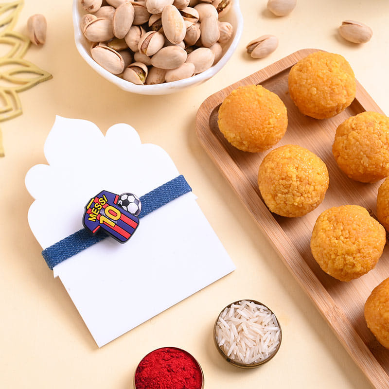 Messi Jersey Rakhi With Sweets N Nuts