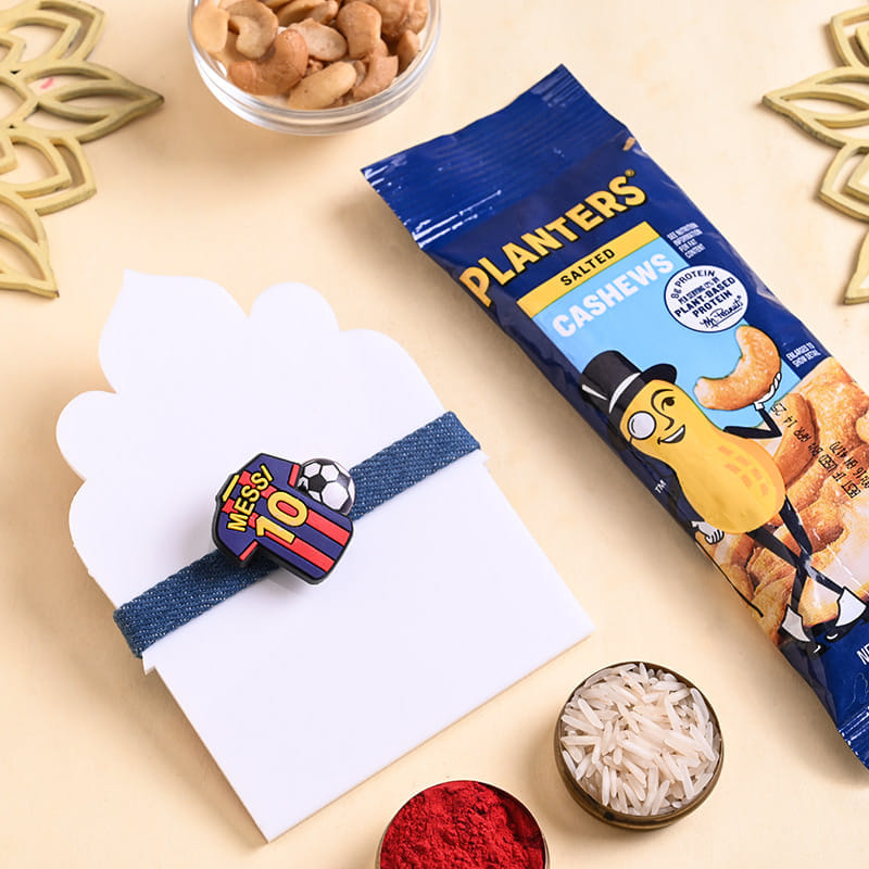 Playful Messi Rakhi With Salted Cashew