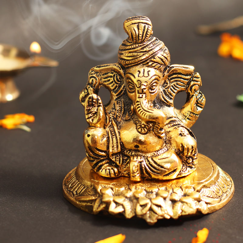 Gold Plated Ganesha - 3 X 2.5 X 4.5 Inches