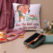 Metal Rudraksha Rakhi With You Are My Bro Pillow
