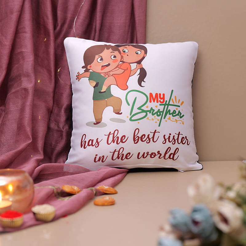 Metal Rudraksha Rakhi With You Are My Bro Pillow