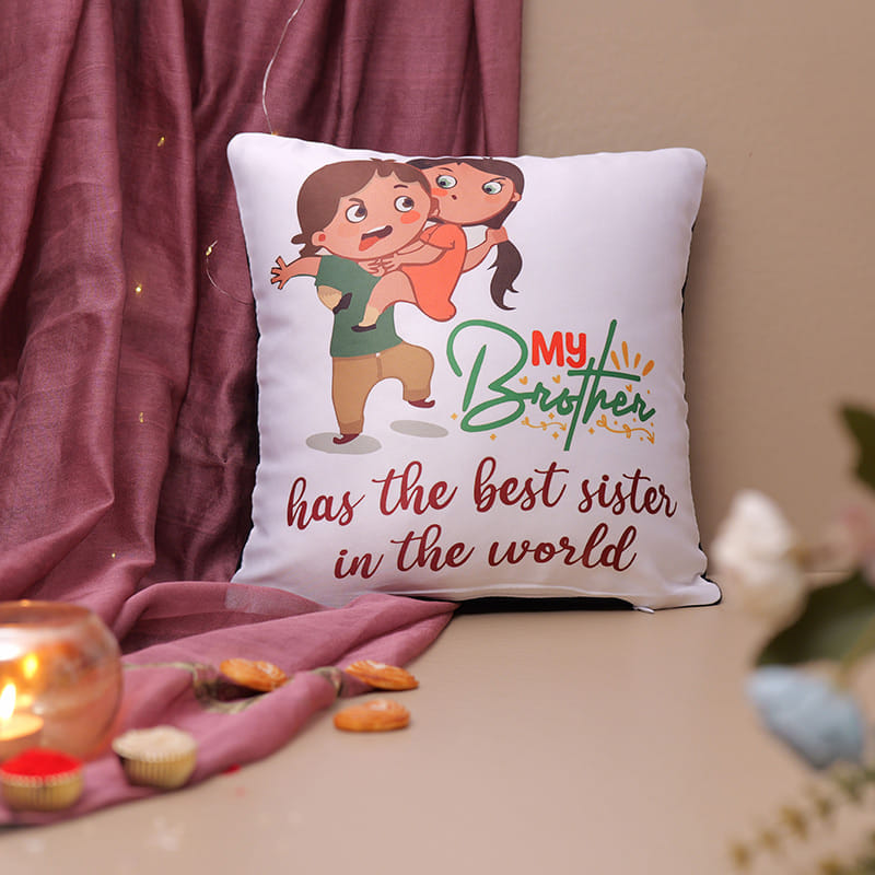 Metal Rudraksha Rakhi With You Are My Bro Pillow