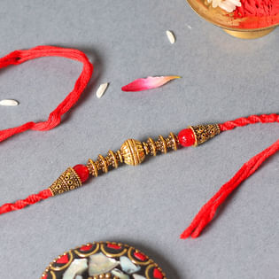 Metallic Bead Rakhi - One Metal Rakhi with Complimentary Roli Chawal
