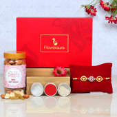 Metallic Rakhi With Dry Fruits - One Designer Pearl Rakhi with Roli and Chawal and Mixed Dry Fruits and One Floweraura Signature Box