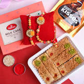 Haldiram Milk Cake With Chocolates N Couple Rakhi - (Rakhi Gift Hampers for Bhaiya Bhahi)