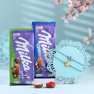 Minimalist Evil Eye Rakhis With Milka Chocolates