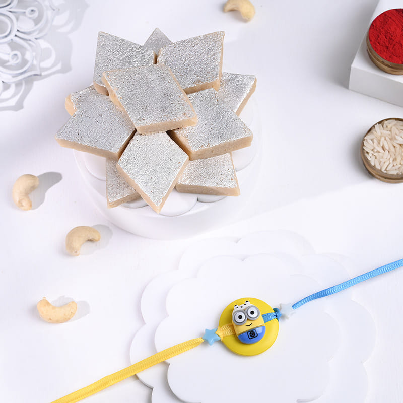 Minion Kids Rakhi With Kaju Katli