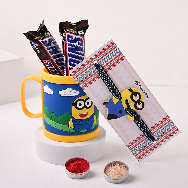Minion Kids Rakhi With Minion Mug N Chocolates