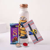Minion Rakhi N Bottle With Chocolate (Personalised Kids Rakhi)