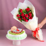 Mix Fruit Cake N Endearing Scarlet Roses