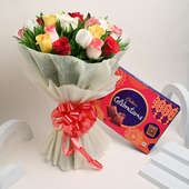Mix Roses Bouquet With Cadbury Celebrations
