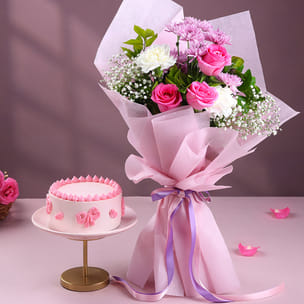 Mixed Blooms Bouquet N Cake Combo Mixed Blooms Bouquet N Cake Combo