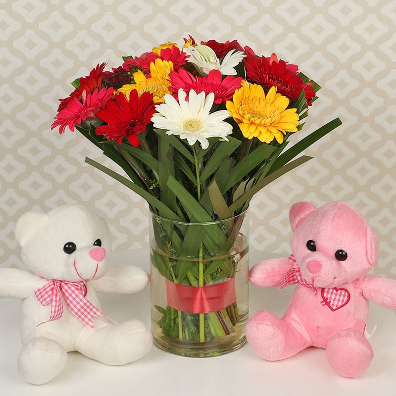 Mixed Calendula And Teddy Bear Combo