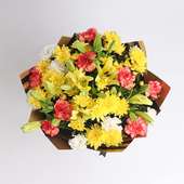 Mixed Flower Combo - Yellow Lilies, Orange, White Carnations & Yellow Daisy (top)