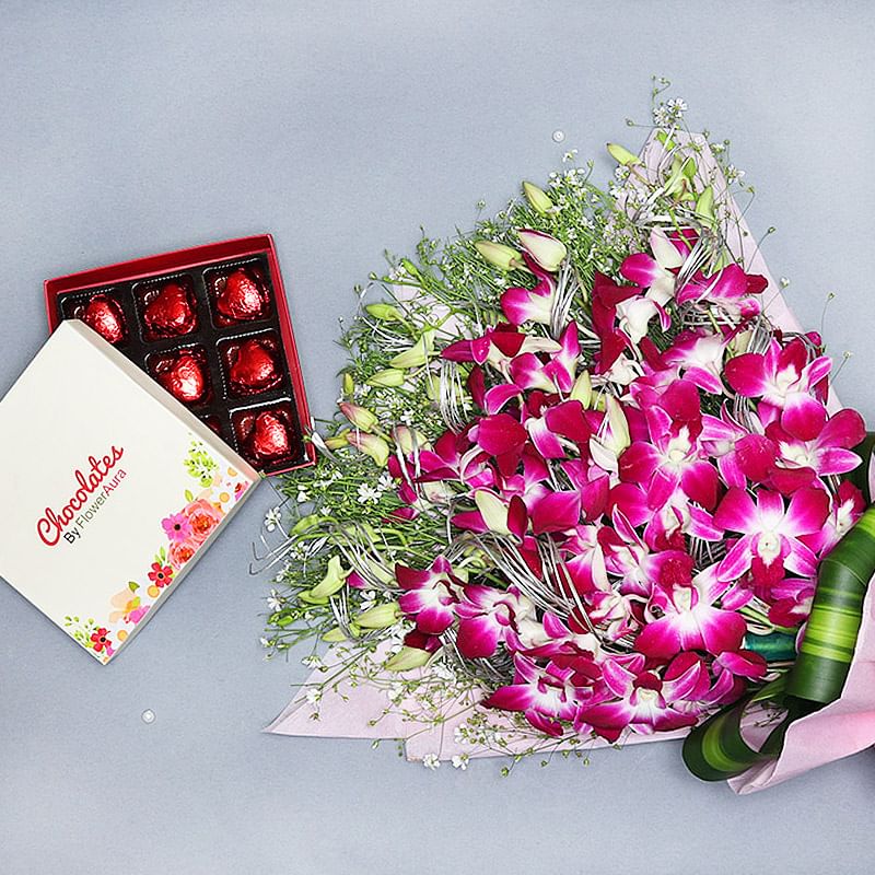 Orchids with Chocolates Combo