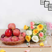 Felicitations - Combo gift of basket of Apples and Mixed Roses bouquet