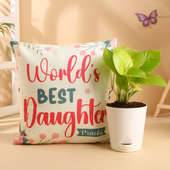 Money Plant n Best Daughter Personalised Cushion Combo