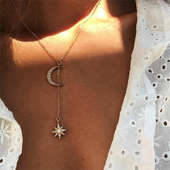 Moon Star Rhinestone Necklace