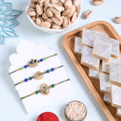 Morpankh Charm Rakhi Trio With Sweets N Nuts