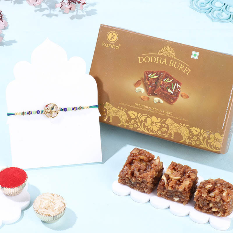 Morpankh Designer Rakhi With Dhoda Burfi