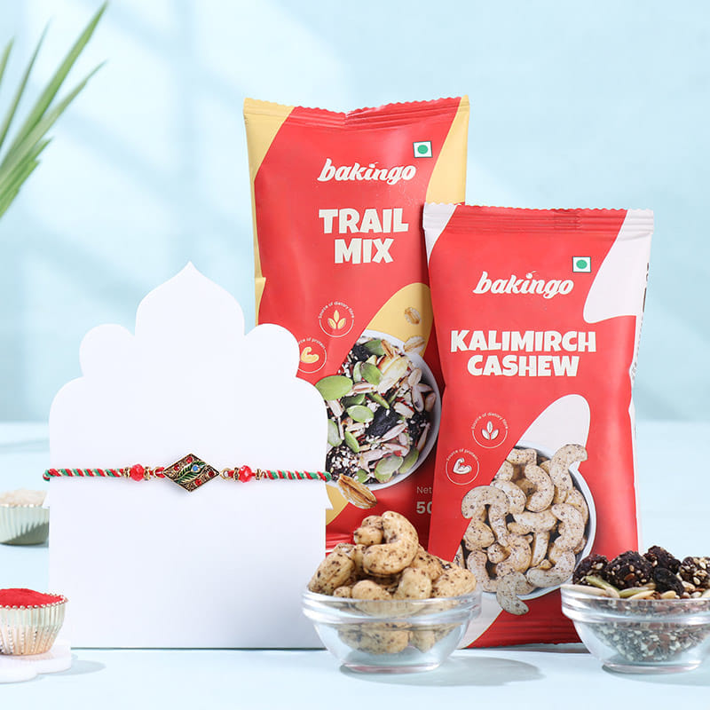 Morpankh Meenakari Rakhi With Gourmet Snacks