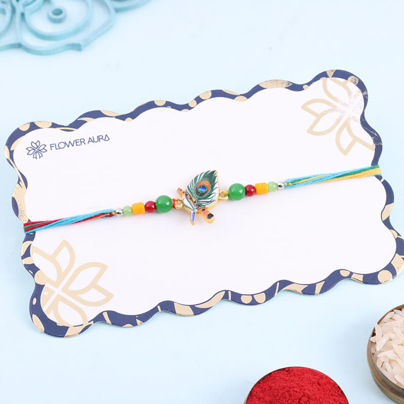 Morpankh Motif N Colourful Beads Rakhi