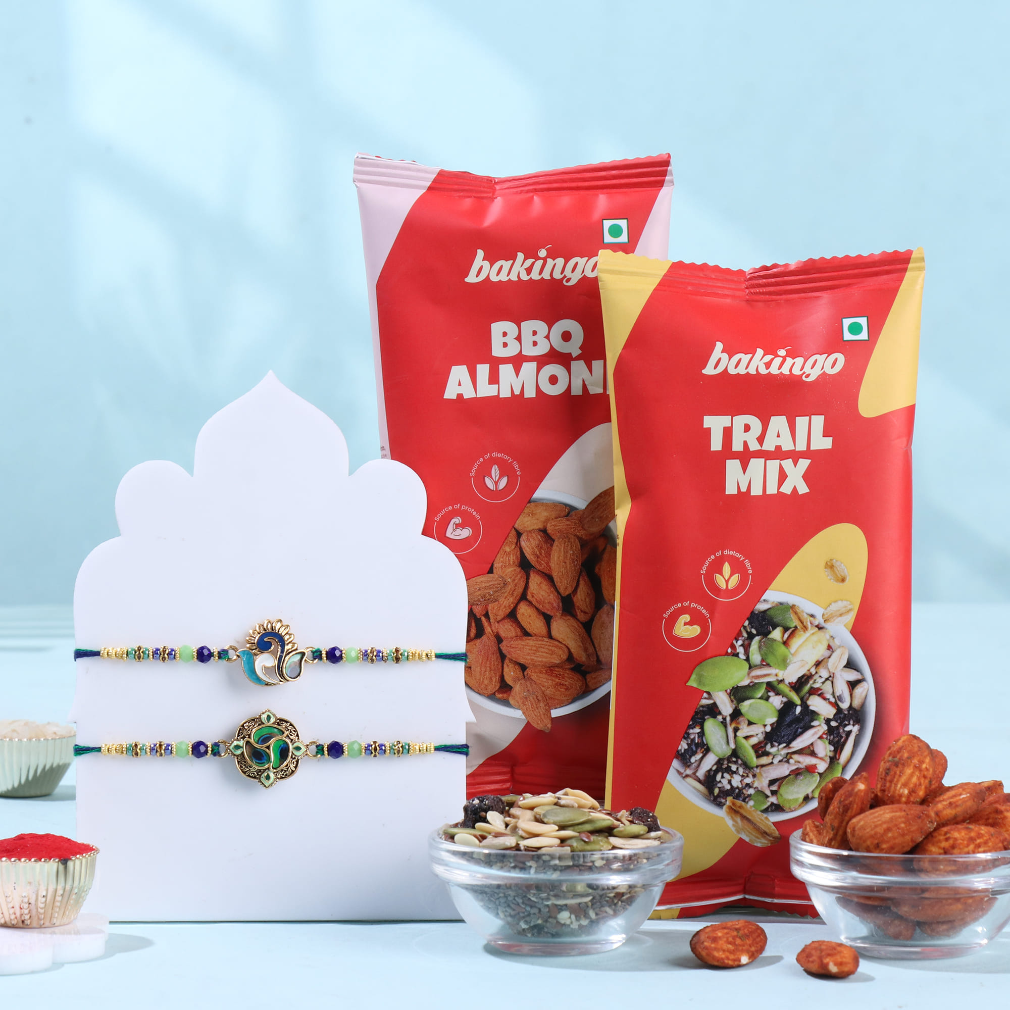 Morpankh Rakhi Duo With Trail Mix N Almonds