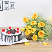 Mothers Day Abundance - Gift Combo of 10 Yellow Roses and Half Kg Black Forest Cake Combo
