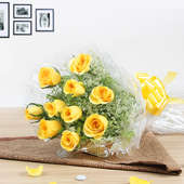 10 Yellow Roses Bunch - A gift of Mothers Day Abundance