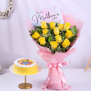 Mothers Day Cake N Yellow Roses Combo