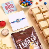 Blue Motif Rakhi With Soan Papdi