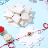 Multicolour Designer Rakhi With Kaju Katli