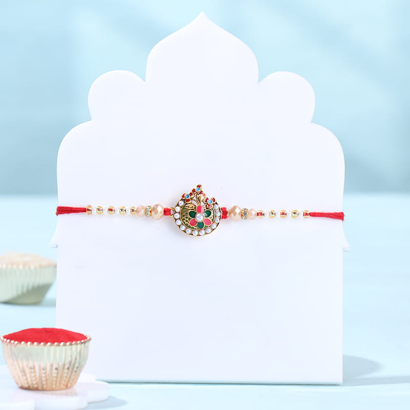Multicolour Designer Rakhi With Kaju Katli