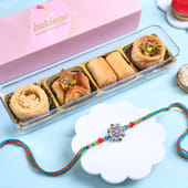 Multicolour Floral Rakhi N Baklawa Fusion Sweets