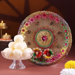 Multicolour Pooja Thali N Rasgullas